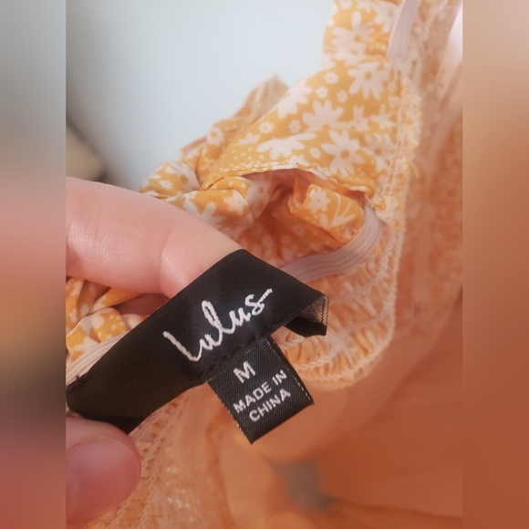 Lulu's | Saturday Sweetie Yellow Floral Tie-Strap Mini Skater Dress - Picture 6 of 7